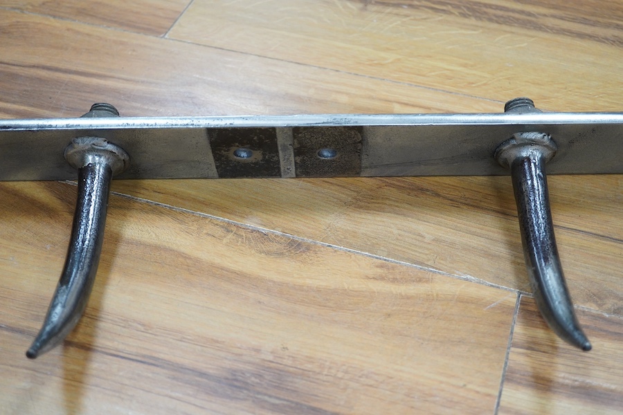 A Brutalist style coat rack, 156cm wide. Condition - fair to good